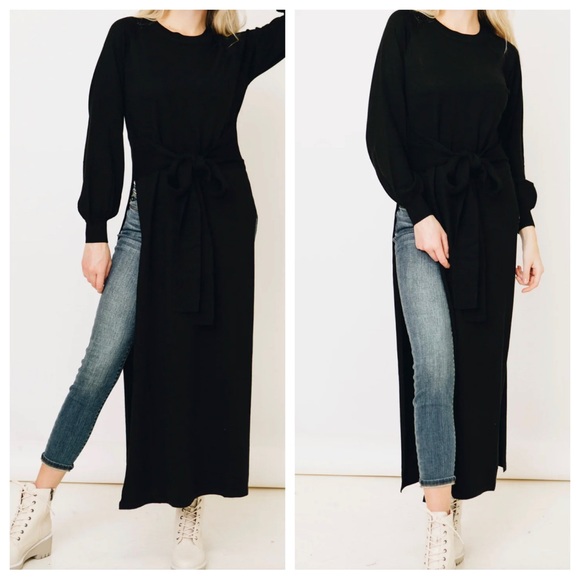 Maxi Dress with Side Slit and Tie Waist Detail - Picture 2 of 2